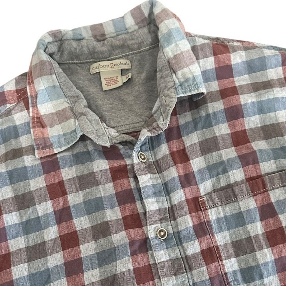 Carbon 2 Cobalt Red Blue Check Soft Flannel Long Sleeve Button Shirt Mens M
